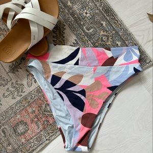 Aerie Pique High Cut Cheeky Bikini Bottom Size Large NWOT Tropical Print